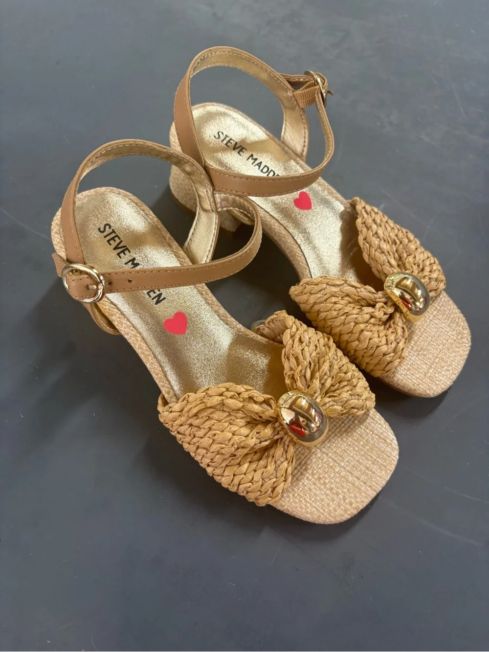 Steve Madden J Golden Natural Braided Mid Heel Sandals with Gold Accent 13